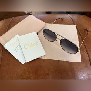 Chloe Gold and Black Aviator Sunglasses